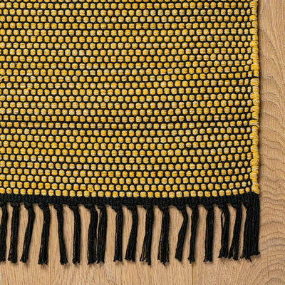  שטיח גפן כותנה 01 צהוב/שחור ראנר עם פרנזים | השטיח האדום 