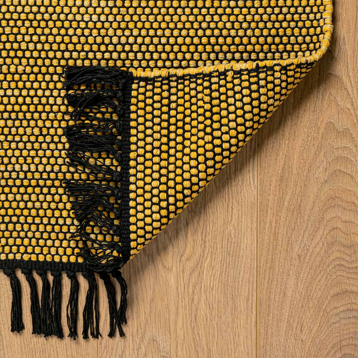  שטיח גפן כותנה 01 צהוב/שחור ראנר עם פרנזים | השטיח האדום 