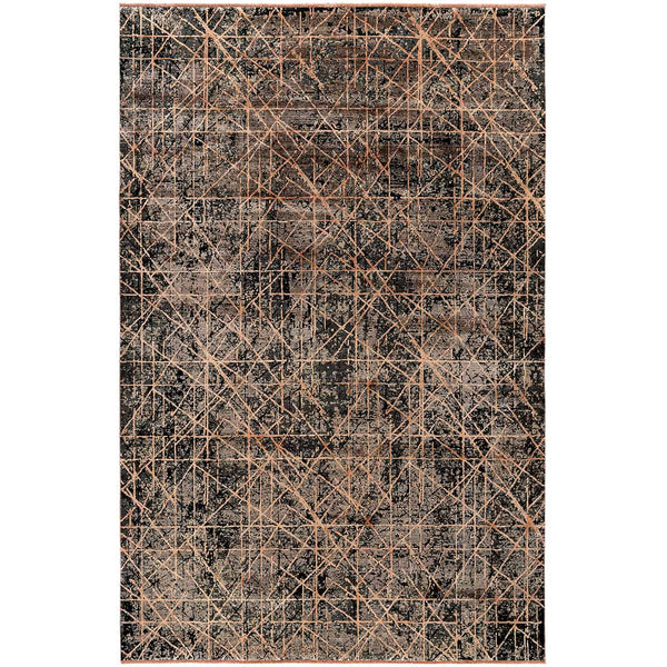 שטיח ג'איפור 28 שחור/כתום עם פרנזים JAIPUR