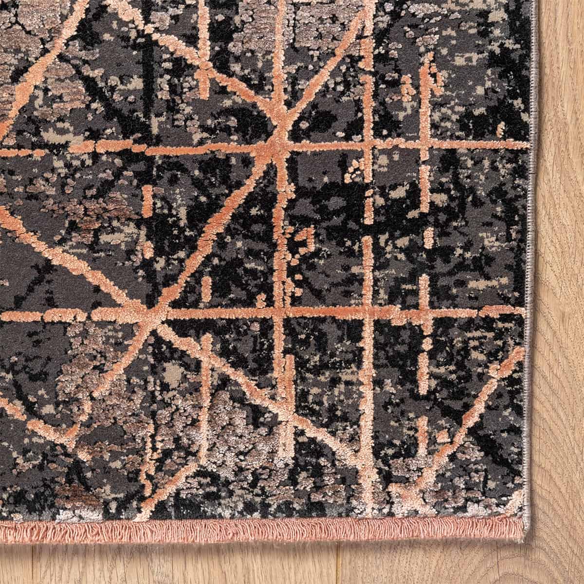  שטיח ג'איפור 28 שחור/ורוד עם פרנזים | השטיח האדום 