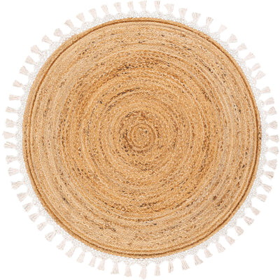 שטיח תמר אריגה שטוחה 04 בז' עגול עם פרנזים | השטיח האדום