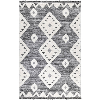 שטיח אטלס 07 אפור עם פרנזים שחורים | השטיח האדום