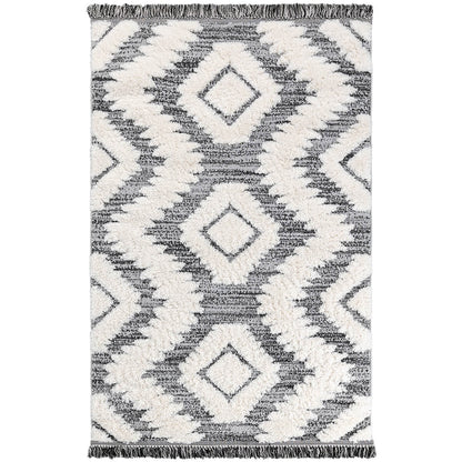 שטיח אטלס 09 אפור עם פרנזים שחורים ATLAS