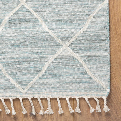 שטיח קילים שוהם 01 תכלת עם פרנזים | השטיח האדום