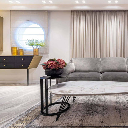 שטיח ג'איפור 21 אפור/בז' עם פרנזים | השטיח האדום | עיצוב: איציק אייזנשטיין, צילום: עידן ואיתן צילום אדריכלות 