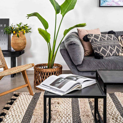 שטיח גפן כותנה 09 קרם/בז'/שחור עם פרנזים | השטיח האדום | עיצוב: מור ורד, צילום: מאור מויאל 