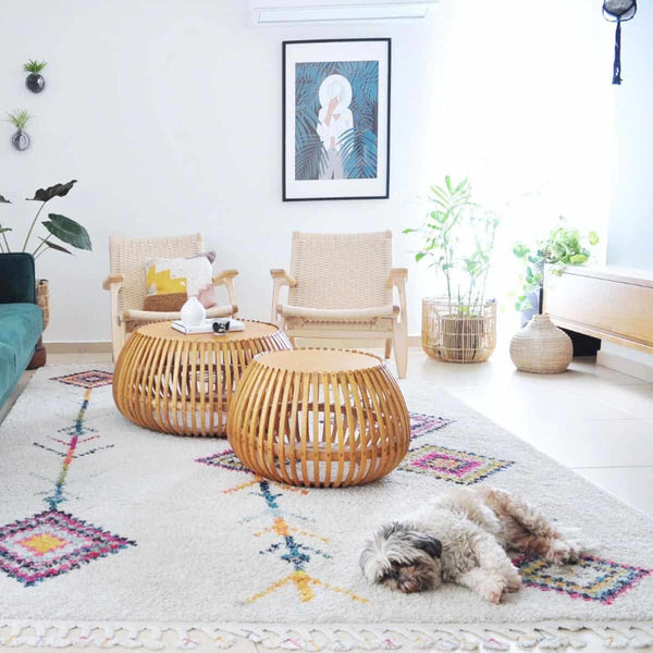 שטיח מיקונוס 01 קרם עם פרנזים MYKONOS