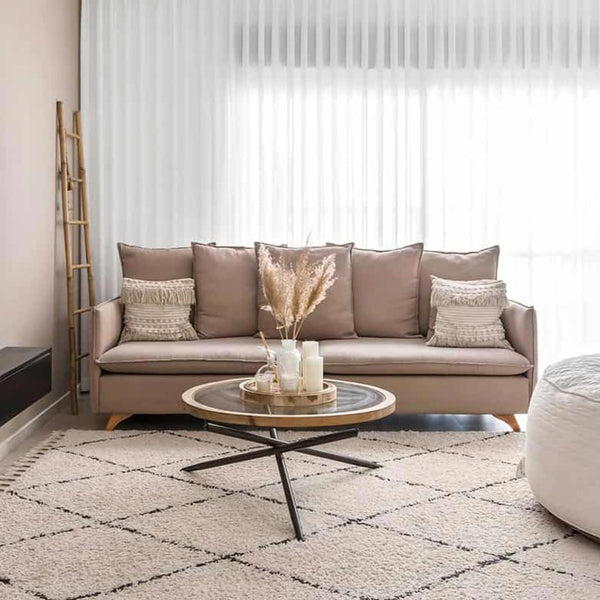 שטיח שאגי מרקש 02 קרם/שחור עם פרנזים SHAGI