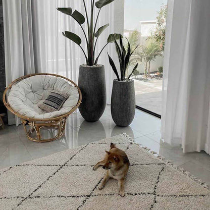 שטיח שאגי מרקש 02 קרם/שחור עם פרנזים | השטיח האדום | עיצוב: מאנה מעצבות פנים, צילום: מאנה מעצבות פנים 