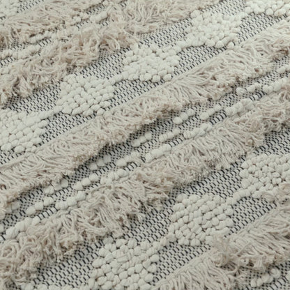 שטיח גפן כותנה 08 בז'/אפור/שחור עם פרנזים | השטיח האדום