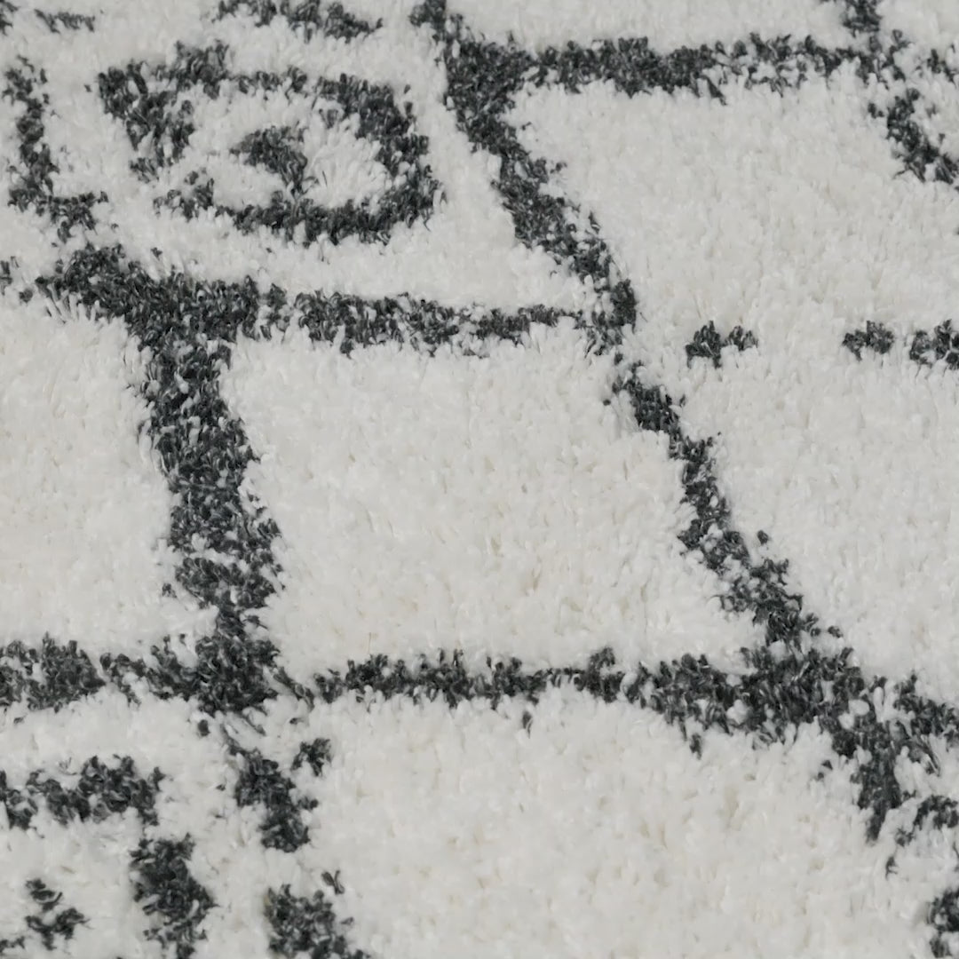 שטיח קזבלנקה 09 לבן/שחור עגול | השטיח האדום