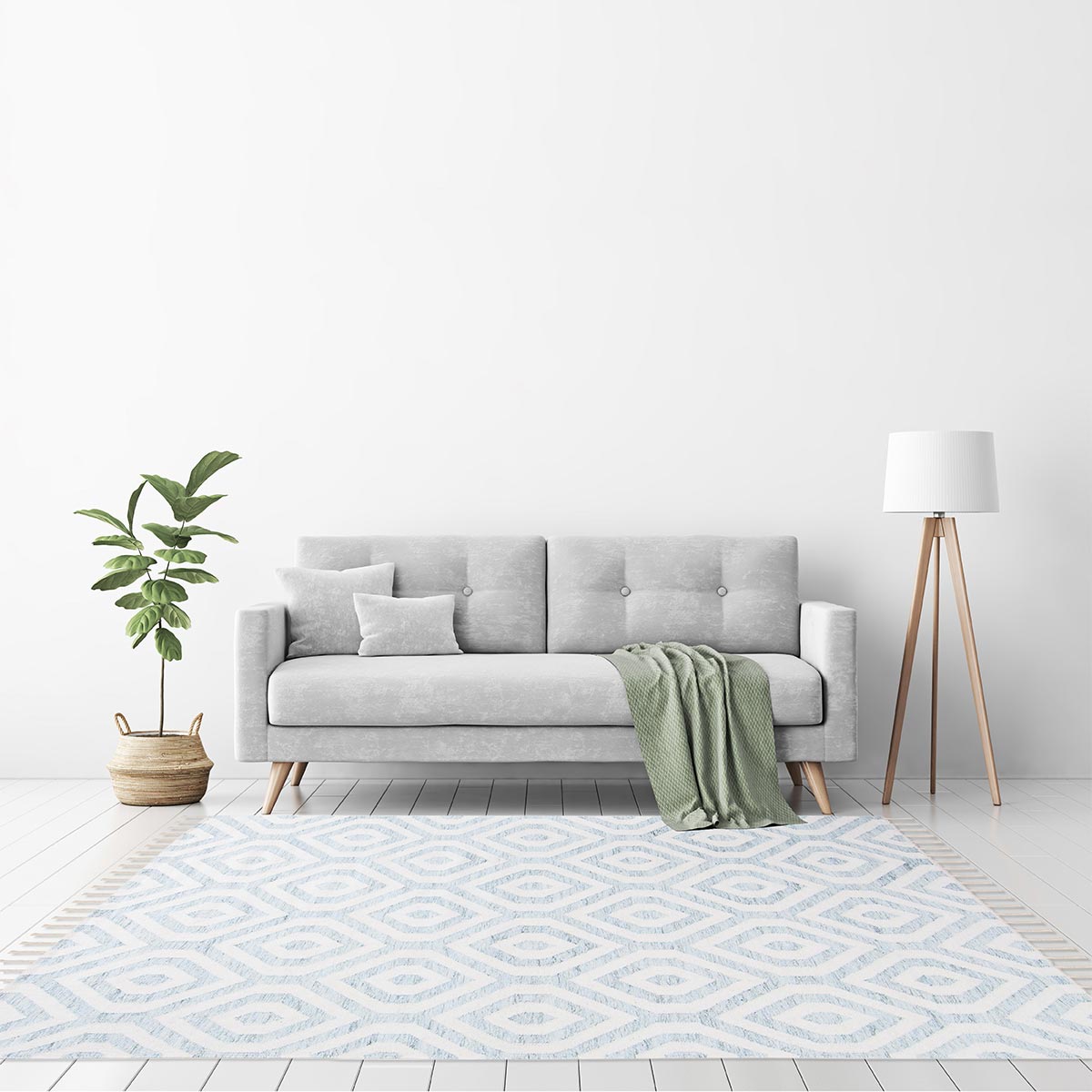 שטיח קילים הדס 02 תכלת/לבן עם פרנזים | השטיח האדום