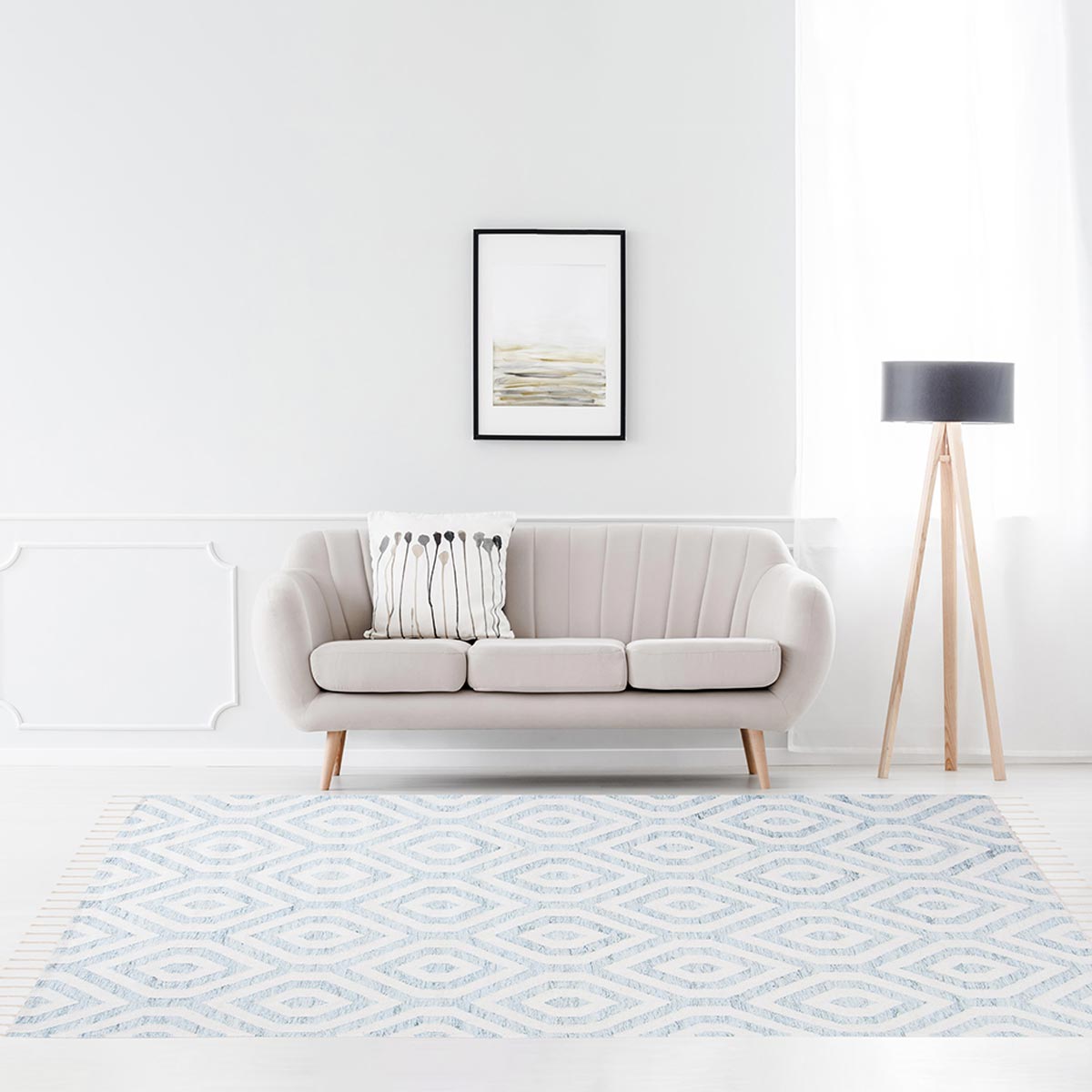 שטיח קילים הדס 02 תכלת/לבן עם פרנזים | השטיח האדום