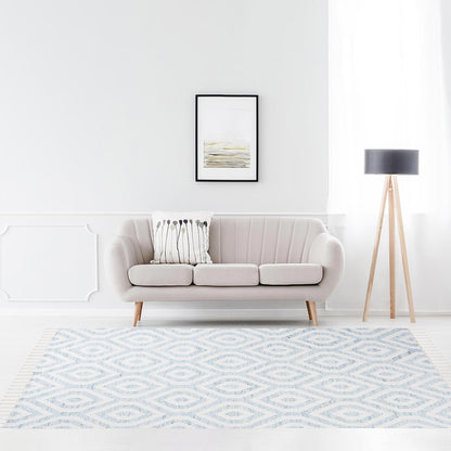 שטיח קילים הדס 02 תכלת/לבן עם פרנזים | השטיח האדום